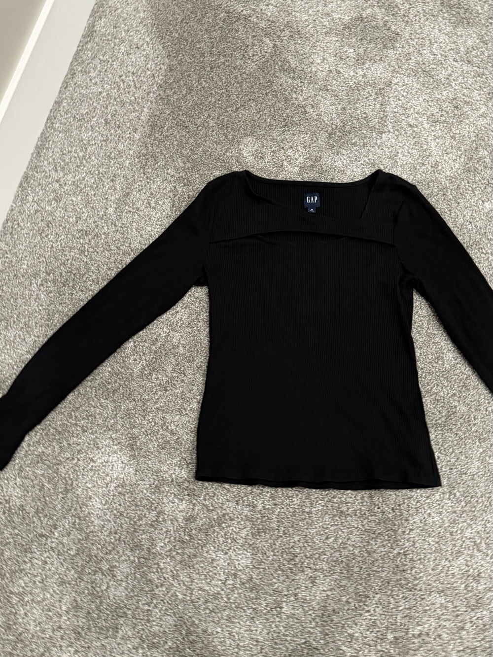 GAP Black Ribbed Long Sleeve Square-Neck Top